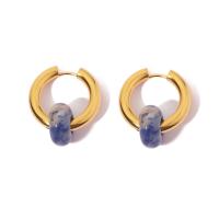 Stainless Steel Huggie Hoop Earring, 304 Stainless Steel, with Lapis Lazuli, Vacuum Ion Plating, fashion jewelry & for woman, two different colored, 28x24mm, Sold By Pair