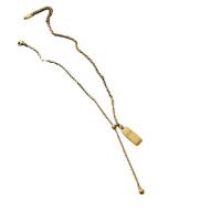 Titanstahl Halskette, mit Verlängerungskettchen von 5cm, Modeschmuck & für Frau, goldfarben, 11x11mm, Länge:39.5 cm, verkauft von PC