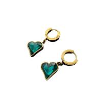 Titanium Steel  Earring, Heart, Vacuum Ion Plating, fashion jewelry & for woman & with cubic zirconia, more colors for choice, 12.50x13.50mm, Sold By Pair