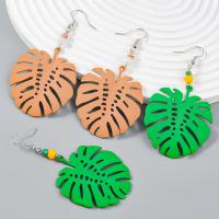 Tibetan Style Drop Earrings, Leaf, painted, fashion jewelry & for woman, more colors for choice, 75x41mm, Sold By Pair