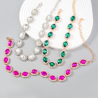 Κράμα ψευδάργυρου Κοσμήματα Κολιέ, με 14.3cm επεκτατικού αλυσίδας, επιχρυσωμένο, κοσμήματα μόδας & για τη γυναίκα & με γυαλί στρας, περισσότερα χρώματα για την επιλογή, Sold Per 31.1 cm Strand