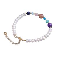 Gemstone Bracelets Natural Stone with Freshwater Pearl & Brass handmade fashion jewelry & for woman Length 18 cm Sold By PC