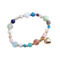 Gemstone Bracelets, Natural Stone, with Freshwater Pearl & Brass, Heart, handmade, fashion jewelry & for woman, Length:18 cm, Sold By PC