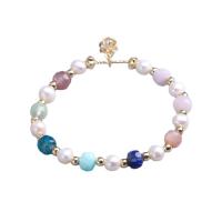 Gemstone Bracelets Natural Stone with Freshwater Pearl & Brass handmade fashion jewelry & for woman & faceted Length 18 cm Sold By PC