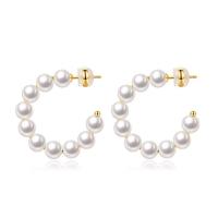 Brass Stud Earring with Glass Pearl plated fashion jewelry & for woman 6mm Sold By Pair