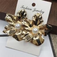 Zinc Alloy Stud Earring with Plastic Pearl Flower gold color plated for woman nickel lead & cadmium free 50-60mm Sold By Pair