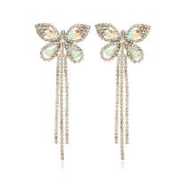 Fashion Fringe Earrings, Brass, Butterfly, gold color plated, micro pave cubic zirconia & for woman, more colors for choice, nickel, lead & cadmium free, 87x36mm, Sold By Pair