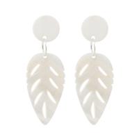Acrylic Jewelry Earring, with Iron, Feather, silver color plated, for woman, white, 47x17mm, Sold By Pair