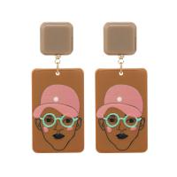 Acrylic Jewelry Earring with Iron Rectangle gold color plated for woman coffee color Sold By Pair