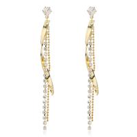Fashion Fringe Earrings Brass gold color plated for woman & with rhinestone golden nickel lead & cadmium free Sold By Pair