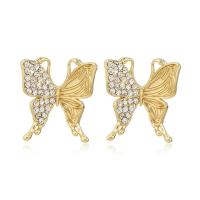 Rhinestone Earring Zinc Alloy Butterfly gold color plated for woman & with rhinestone golden nickel lead & cadmium free Sold By Pair