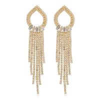 Fashion Fringe Earrings, Brass, gold color plated, for woman & with rhinestone, golden, nickel, lead & cadmium free, 95x23mm, Sold By Pair