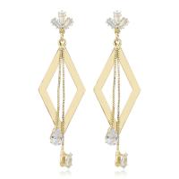 Fashion Fringe Earrings Brass Rhombus gold color plated for woman & with rhinestone golden nickel lead & cadmium free Sold By Pair
