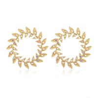 Rhinestone Earring Zinc Alloy Round gold color plated for woman & with rhinestone golden nickel lead & cadmium free Sold By Pair