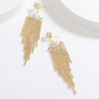 Fashion Fringe Earrings, Brass, gold color plated, micro pave cubic zirconia & for woman, golden, nickel, lead & cadmium free, 90x20mm, Sold By Pair