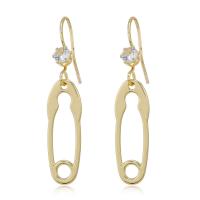 Rhinestone Earring Zinc Alloy Safety Pin gold color plated for woman & with rhinestone golden nickel lead & cadmium free Sold By Pair