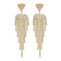 Fashion Fringe Earrings Brass gold color plated micro pave cubic zirconia & for woman golden nickel lead & cadmium free Sold By Pair
