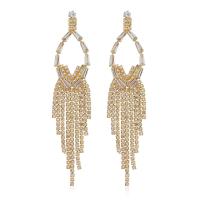 Fashion Fringe Earrings, Brass, gold color plated, for woman & with rhinestone, golden, nickel, lead & cadmium free, 98x20mm, Sold By Pair