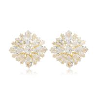 Cubic Zirconia Micro Pave Brass Earring Flower gold color plated micro pave cubic zirconia & for woman golden nickel lead & cadmium free Sold By Pair