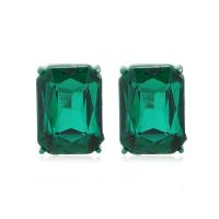 Brincos de Cristal, liga de zinco, with cristal, Retângulo, para mulher, verde, níquel, chumbo e cádmio livre, 18x13mm, vendido por par