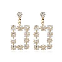 Cubic Zirconia Micro Pave Brass Earring Rectangle gold color plated micro pave cubic zirconia & for woman golden nickel lead & cadmium free Sold By Pair