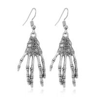 Tibetan Style Drop Earrings, Hand, silver color plated, for woman, silver color, nickel, lead & cadmium free, 58x20mm, Sold By Pair