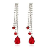 Fashion Fringe Earrings Brass silver color plated for woman & with rhinestone red nickel lead & cadmium free Sold By Pair