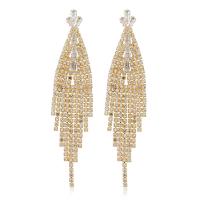Fashion Fringe Earrings, Brass, gold color plated, for woman & with rhinestone, golden, nickel, lead & cadmium free, 90x20mm, Sold By Pair