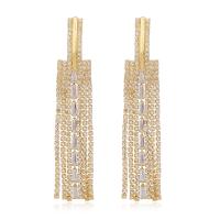 Fashion Fringe Earrings, Brass, gold color plated, micro pave cubic zirconia & for woman, golden, nickel, lead & cadmium free, 84x16mm, Sold By Pair