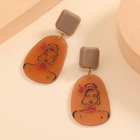 Acrylic Jewelry Earring, with Iron, gold color plated, for woman, coffee color, 62x27mm, Sold By Pair