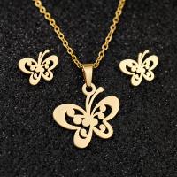 Fashion Stainless Steel Jewelry Sets, Stud Earring & necklace, 304 Stainless Steel, Butterfly, Vacuum Plating, 2 pieces & fashion jewelry & for woman, golden, 20mm,10mm, Length:Approx 17.72 Inch, Sold By Set