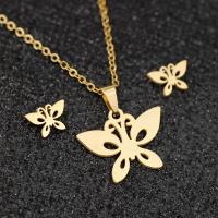 Fashion Stainless Steel Jewelry Sets Stud Earring & sweater chain necklace 304 Stainless Steel Butterfly Vacuum Plating 2 pieces & fashion jewelry & for woman golden 20mm 10mm Length Approx 17.72 Inch Sold By Set