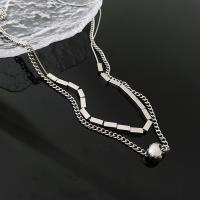 Multi Layer Necklace Titanium Steel with 5cm extender chain Round Double Layer & fashion jewelry & for woman silver color Length 38.7 cm 43.8 cm Sold By PC