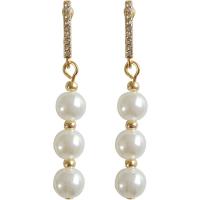 Messing Drop ørering, med Plastic Pearl, guldfarve belagt, mode smykker & for kvinde, hvid, nikkel, bly & cadmium fri, 6x40mm, Solgt af par