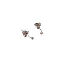 Cubic Zirconia Micro Pave Brass Earring Flower silver color plated fashion jewelry & micro pave cubic zirconia & for woman silver color nickel lead & cadmium free Sold By Pair
