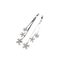 Cubic Zirconia Micro Pave Brass Earring, Flower, silver color plated, fashion jewelry & micro pave cubic zirconia & for woman, silver color, nickel, lead & cadmium free, 83mm, Sold By Pair