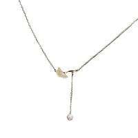Cubic Zircon Micro Pave Brass Necklace, with Plastic Pearl, with 5cm extender chain, Ginkgo Leaf, gold color plated, fashion jewelry & micro pave cubic zirconia & for woman, golden, nickel, lead & cadmium free, 26.50x12.90mm, Length:40.8 cm, Sold By PC