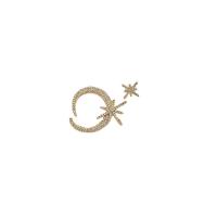 Cubic Zirconia Micro Pave Latão Brinco, cobre, Lua e estrela, cromado de cor dourada, joias de moda & micro pavimento em zircônia cúbica & para mulher, dourado, níquel, chumbo e cádmio livre, 27.8x24.6mm,12.4x12.4mm, vendido por par