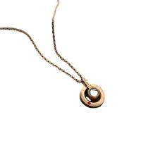 Titanium Steel Necklace, with 5cm extender chain, Round, rose gold color plated, fashion jewelry & for woman & with rhinestone, rose gold color, 12.90x12.90mm, Length:38.2 cm, Sold By PC