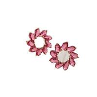 Cubic Zirconia Micro Pave Brass Earring Flower gold color plated fashion jewelry & micro pave cubic zirconia & for woman pink nickel lead & cadmium free Sold By Pair