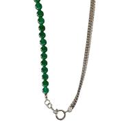 Titanium Steel Necklace, with Glass Beads, Round, fashion jewelry & Unisex, green, Length:43 cm, Sold By PC