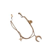 Bracelet d'acier titane, avec 5cm chaînes de rallonge, Lune et Etoile, Double couche & bijoux de mode & pour femme, couleur or rose, 13.70x11.50mm, Longueur:15.2 cm, 16.1 cm, Vendu par PC