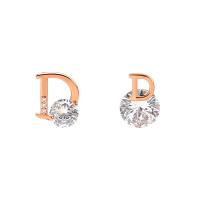 Asymmetric Earrings Zinc Alloy with Cubic Zirconia Letter D gold color plated fashion jewelry & for woman nickel lead & cadmium free Sold By Pair