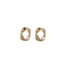 Cubic Zirconia Micro Pave Brass Earring, with Plastic Pearl, gold color plated, fashion jewelry & micro pave cubic zirconia & for woman, gold, nickel, lead & cadmium free, 17.40x24mm, Sold By Pair