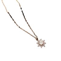 Titanium Steel Necklace, with 5cm extender chain, Snowflake, Vacuum Ion Plating, fashion jewelry & for woman & with rhinestone, rose gold color, Length:38.4 cm, Sold By PC
