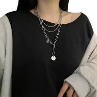 Mode-Multi-Layer-Halskette, Titanstahl, mit Verlängerungskettchen von 5cm, drei Schichten & Modeschmuck & unisex, Silberfarbe, 27.30x27.30mm, Länge 45 cm, 50 cm, 60 cm, verkauft von PC