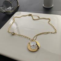 Titanium Steel Necklace, with White Shell, with 5cm extender chain, Bear, Vacuum Ion Plating, fashion jewelry & for woman, golden, Length:46 cm, Sold By PC