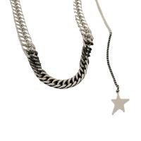 Collier d'acier titane, avec 5cm chaînes de rallonge, étoile, bijoux de mode & pour femme, argent, Longueur:41 cm, Vendu par PC
