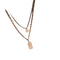 Mode-Multi-Layer-Halskette, Titanstahl, mit Verlängerungskettchen von 5cm, Doppelschicht & Modeschmuck & für Frau, Roségold, 9.8x9.8mm,10x18.4mm, Länge:39 cm, 42 cm, verkauft von PC