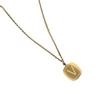 Collar de Acero Titanio, Partículas de acero, con 5cm extender cadena, Cuadrado, Joyería & para mujer, dorado, 12.20x12mm, longitud:38.8 cm, Vendido por UD